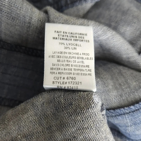 Trina Turk Shift Dress Linen Blue Chambray Off Shoulder Short Sleeve Fringe - Picture 9 of 9